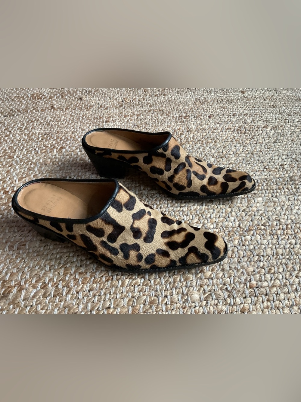 Stuart Weitzman leopard skin slip on mules women’s 5.5